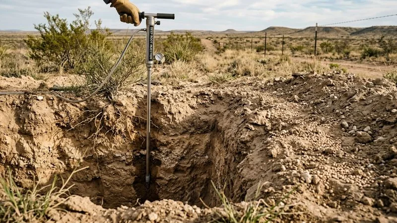 Soil cross-section showing nutrient delivery depth comparison between surface fertilizer and deep root injection